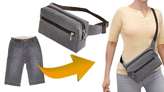 How to sew a stylish fanny pack out of old jeans [upl. by Kolosick]