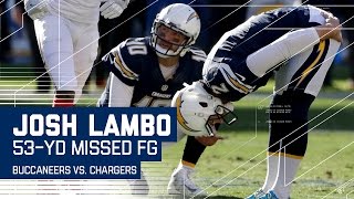 Josh Lambos Epic 53Yard Shanked Field Goal  Buccaneers vs Chargers  NFL [upl. by Aneloj515]