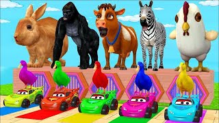 Long Slide Game With Elephant Gorilla Buffalo Hippopotamus Tiger  3d Animal Game  Funny 3d Animals [upl. by Htebazila]