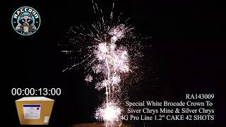 Raccoon Fireworks 14G Pro RA143009Special white brocade crown to siver chrys mine amp silver chrys [upl. by Noteek]