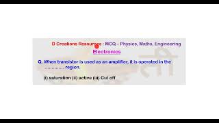 MCQ Q 118 active cutoff saturation amplifier transistor characteristic D Creations Resources [upl. by Pryor]