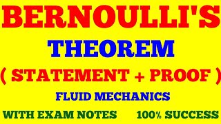 BERNOULLIS THEOREM  STATE amp PROOVE BERNOULLIS THEOREM  FLUID MECHANICS  WITH EXAM NOTES [upl. by Ellehcyt]