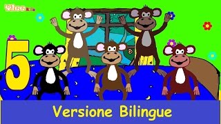 Cinque scimmiette  Five Little Monkeys  Canzone per bambini  Yleekids Italiano [upl. by Valeda188]