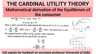 the Cardinal Utility Theory Mathematical derivation of the Equilibrium of the consumer [upl. by Corrina]