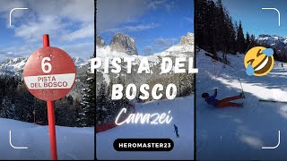 Pista del Bosco rossa Canazei con caduta canazei sci dolomitisuperski skiing [upl. by Notsla]