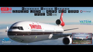 ✈️ TFDi MD11 0240alpha  Kennedy amp Swiss Dreams ✈️ Zurich LSZH  KJFK New York  MD11  VATSIM [upl. by Onej]