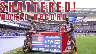 USA SHATTERS WORLD RECORD 4X400 MIXED RELAY [upl. by Ennairac]