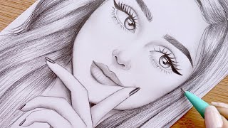 Pencil Sketch for beginners  How to draw a face  step by step  Girl Drawing [upl. by Omor]