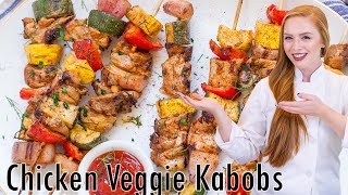 EASY Juicy Chicken Kabobs Recipe With Peppers Onion amp Zucchini [upl. by Neelahtak]