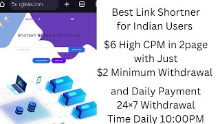 Best High CPM Link Shortner for Indian Users 96 amp just 2 page ads and minimum withdrawal 2 [upl. by Court]