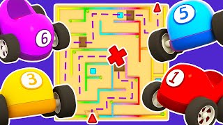 Colored racing cars in the MAZE Learn colors with Full episodes of Helper cars cartoons for kids [upl. by Bertelli778]