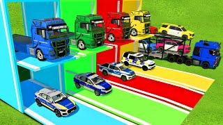 TRANSPORTING ALL POLICE CARS DOUBLEDECK TRUCK WITH MAN TRUCKS  Farming Simulator 22 [upl. by Hetty]