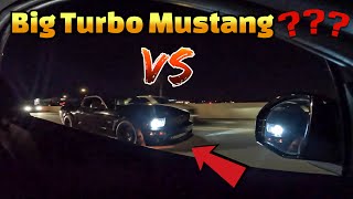 Turbo 350z Runs Into Scary Sounding Turbo Mustang [upl. by Tterb]