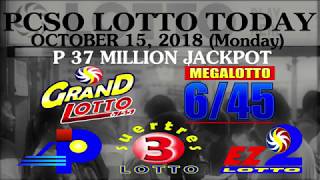 Lotto Result Today October 15 2018 Monday  PCSO LOTTO TODAY [upl. by Alyahc]