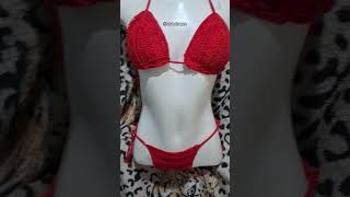 Biquíni Vermelho Cortininha de Crochê O Look Perfeito para o Verão crochet modapraiapassoapasso [upl. by Berta]