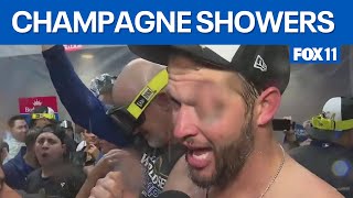 Dodgers World Series leads to champagne showers flowing Modelo fireworks in LA streets [upl. by Saks]