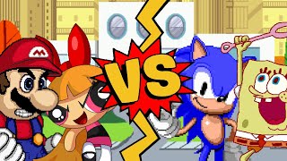 MUGEN Battles  MarioBlossom vs SonicSpongeBob [upl. by Jodee136]