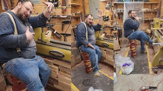 Uncle Mike takes Red Cedar Stump and makes a gorgeous stool large wood turning woodturning [upl. by Roee]