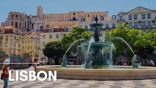 Rossio Square on a Summer Day in Lisbon PORTUGAL [upl. by Gennie692]