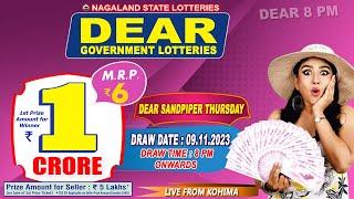 DEAR SANDPIPER THURSDAY WEEKLY LOTTERY DRAW TIME 8 PM DRAW DATE 09112023 NAGALAND STATE LOTTERIES [upl. by Morrison893]