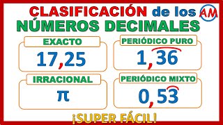 CLASIFICACIÓN DE NÚMEROS DECIMALES  EXACTOS PERIÓDICOS PUROS PERÓDICOS MIXTOS e IRRACIONALES [upl. by Harrus]