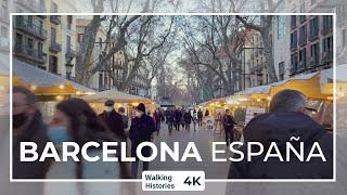 4K Walking Tour Barcelona Spain  La Rambla  From Plaça de Catalunya to Port de Barcelona [upl. by Hach]