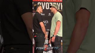 David Benavidez STARES DOWN Oleksandr Gvozdyk in FIRST face off [upl. by Georas]