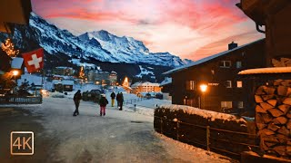 Winter Wonderland Stroll in Wengen Switzerland 🇨🇭❄️  Exploring Snowy Streets After a ski day 🎿✨ [upl. by Eutnoj]