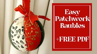 Easy NoSew quotQuiltedquot Fabric Baubles  DIY Christmas Tree Ornaments  FREE Pattern [upl. by Zehe]