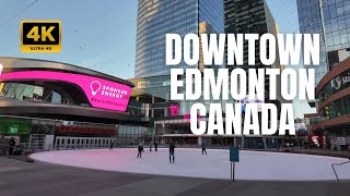 Downtown Edmonton Walking Tour  Main Street of Edmonton Alberta Canada 4K [upl. by Lindie]