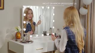 Miroir Maquillage Hollywood18 Ampoules LED Tactile Grossissement 3x Éclairage Blanc [upl. by Katzir870]