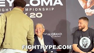 DEVIN HANEY DISSES LOMACHENKO IGNORES HIM AS HE SHAKES HANDS WITH PROMOTER BOB ARUM [upl. by Adlar]