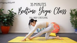 35Min Bedtime Yoga Class Full Body Stretch Tension ReliefRelaxationFlexibilityBeginner friendly [upl. by Ursa]