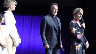 Linda Hamilton amp Arnold Schwarzenegger talk at Cinemacon [upl. by Marena96]