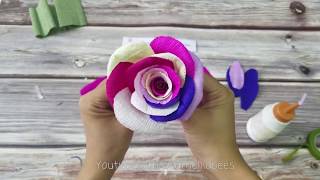 Super easy way to make Rainbow rose paper flower diy rose crepe paper flower making tutorials [upl. by Alyar]