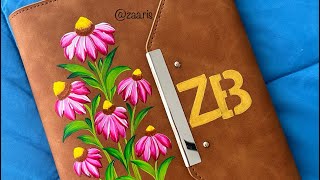 🌸🩷Onestroke floral painting on a LEATHER DIARY Cover 🌈🌸🎨 [upl. by Ennairac]