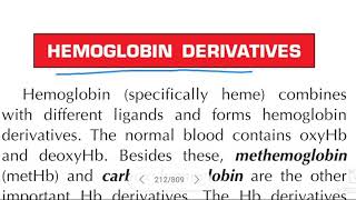 Hemoglobin derivatives  methemoglobin amp carboxyhemoglobin [upl. by Eonak]