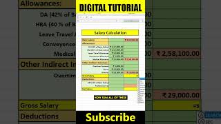 Mastering Salary Calculation in Excel Basic Salary Allowances amp Deductions digitaltutorial425 [upl. by Rechaba95]