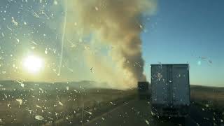 Dangerous Firesmog Close to Road I5 NBond Coalinga California  USA [upl. by Etnuad]