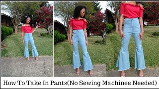 How To DIY Bell Bottoms😱🙌Take In PantsNo Sewing Machine Needed [upl. by Anahsal]