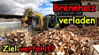 Das gespaltene Holz wird zur Lagerung in IBC Gitterboxen gefüllt [upl. by Nosirrah]