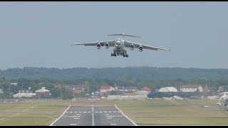 Crosswind takeoff at Farnborough 2014 IL76 departs in style [upl. by Olvan]