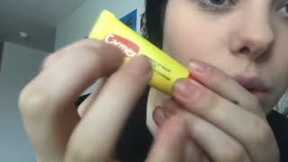 ASMR UP CLOSE Applying Carmex Mouth Sounds Gum Chewing amp Whispering [upl. by Suoirrad]