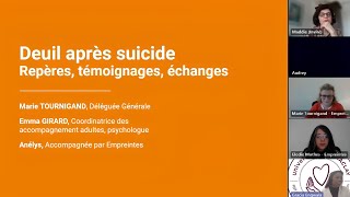 REPLAY  Webinaire quotLe deuil après suicide  témoignage et échangequot [upl. by Fortunna]