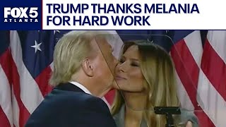 Trump Melania share kiss during early victory speech  FOX 5 News [upl. by Zalea525]