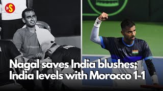 Davis Cup India vs Morocco Nagal wins Mukund concedes due to cramping Bopanna in action on day 2 [upl. by Burnight]