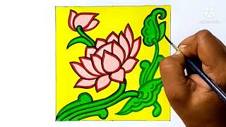 varg mein alekhanKamal Ke Phool ka alekhanlotus flower design in square कमल का आलेखन [upl. by Staci763]