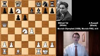 Mikhail Tal vs A Russell  Munich Olympiad 1958 [upl. by Dnumyar]