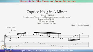 Caprice No 5 in A Minor  NPaganini Another version Arrangement for Acoustic Guitar with Tab [upl. by Morganstein]