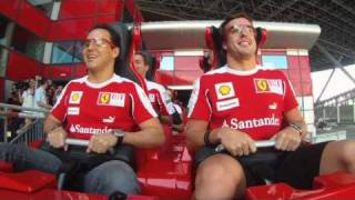 Ferraris Alonso and Massa ride worlds fastest rollercoaster at Ferrari World [upl. by Hatnamas]